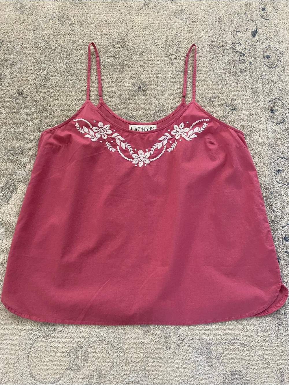 Lazybones Ada Cami Organic Cotton in Rose Pink Floral Embroidered Small